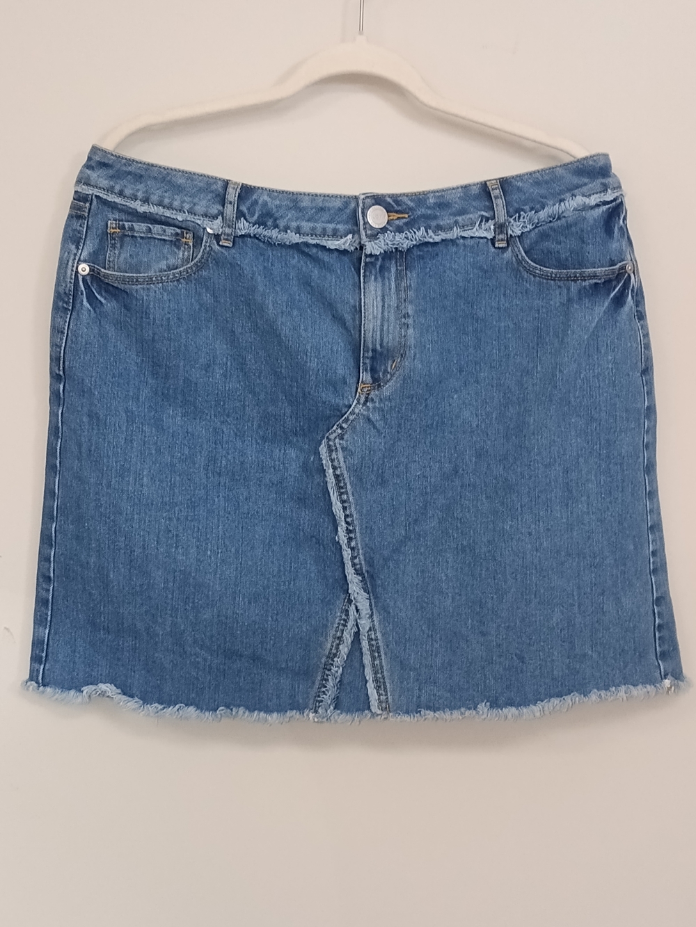 LOFT Frayed Raw Hem Denim Mini Jean Skirt Women's 14 Preppy Classic